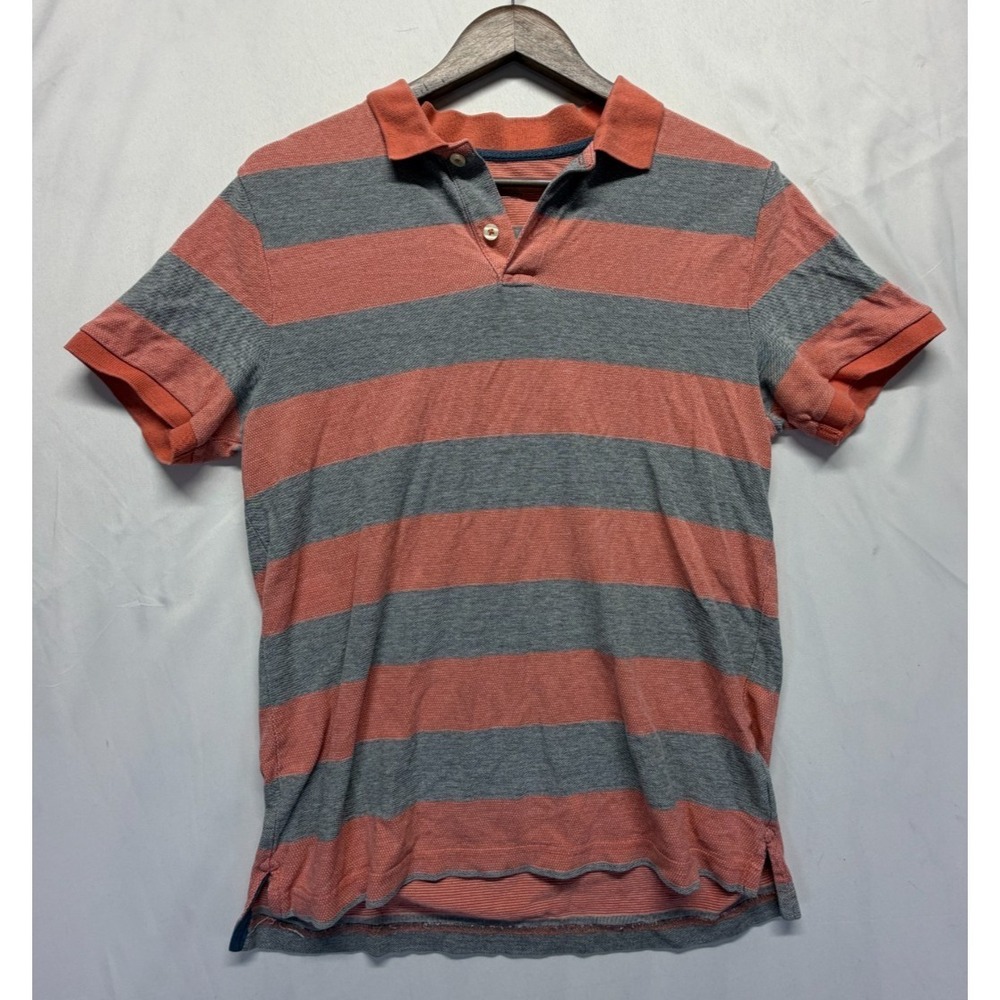 Gap Polo Shirt Mens Medium Orange Gray Striped Cotton Side‎ Slit Golf Tennis
